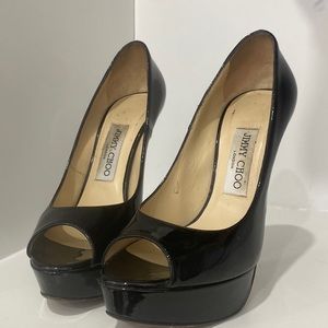 Jimmy Choo Vibe Patent Leather Black 145M Platform Pump 37.5